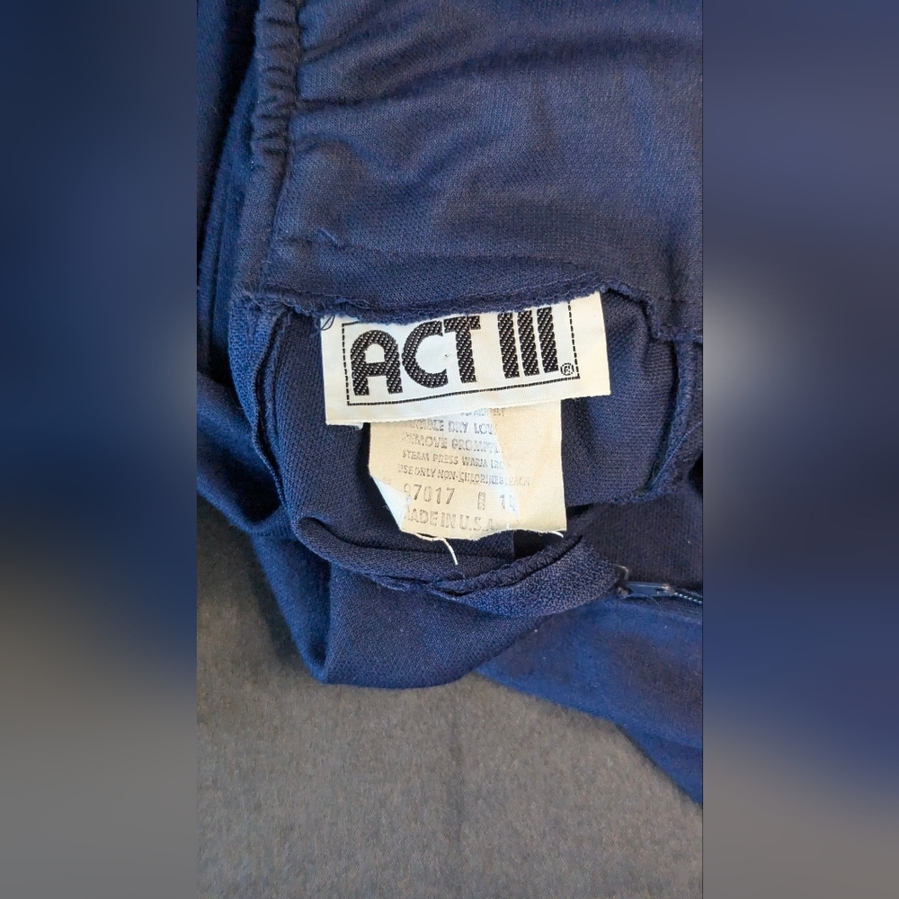 Vintage Act III women's dress size 14 midi belt high neck flair navy blue retro - Picture 4 of 5
